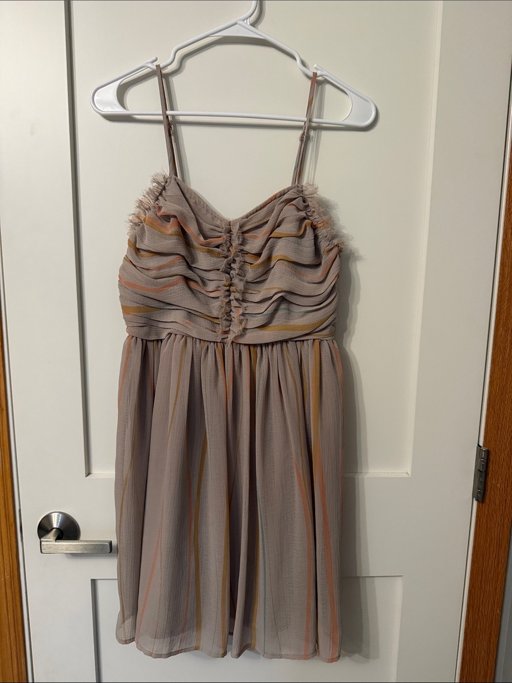 Macy's Beige Mini Dress with Peach and Mustard Stripes
